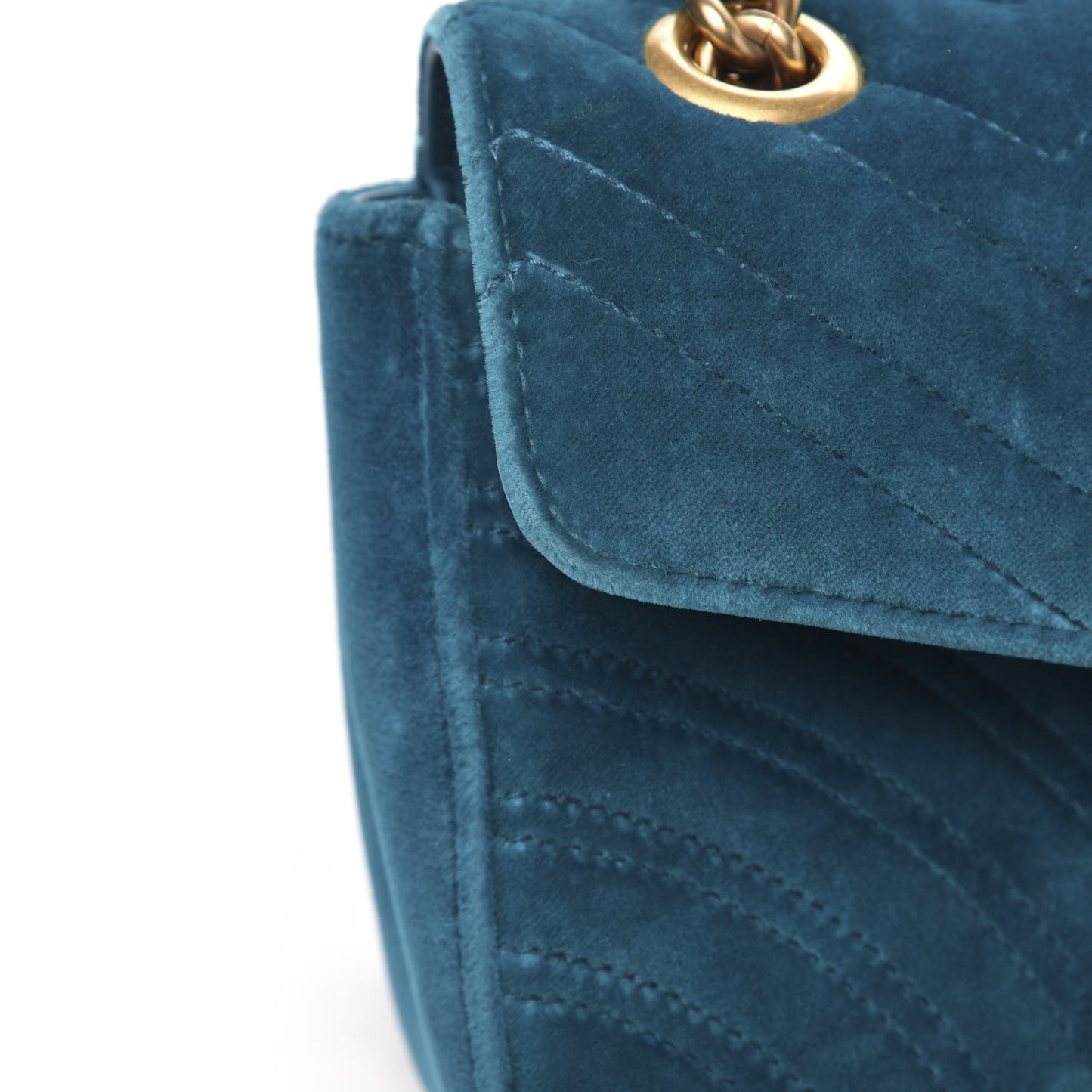 Velvet Matelasse Small GG Marmont Shoulder Bag Pavone Cyan