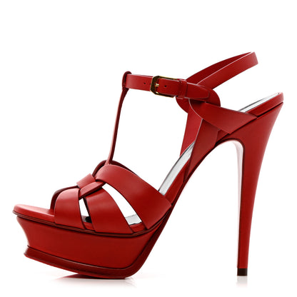 Saint Laurent Calfskin Tribute 105 Platform Sandals 38.5 New Red 1 of 14