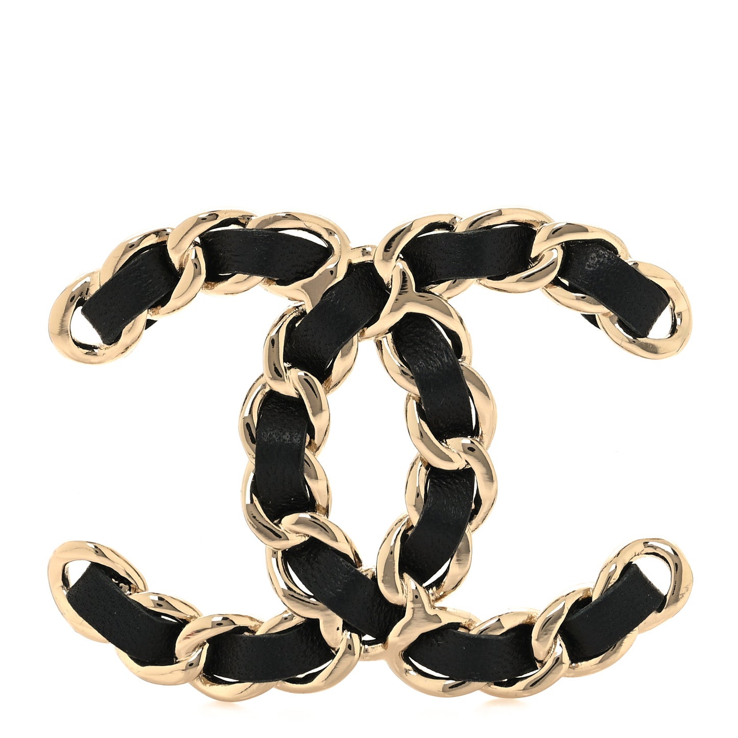 Lambskin Chain CC Brooch Black Gold