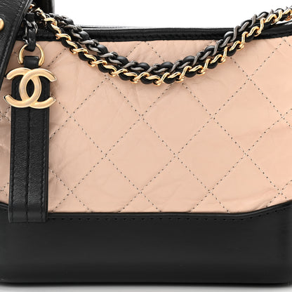 Chanel Aged Calfskin Quilted Small Gabrielle Hobo Beige Black 8 of 10