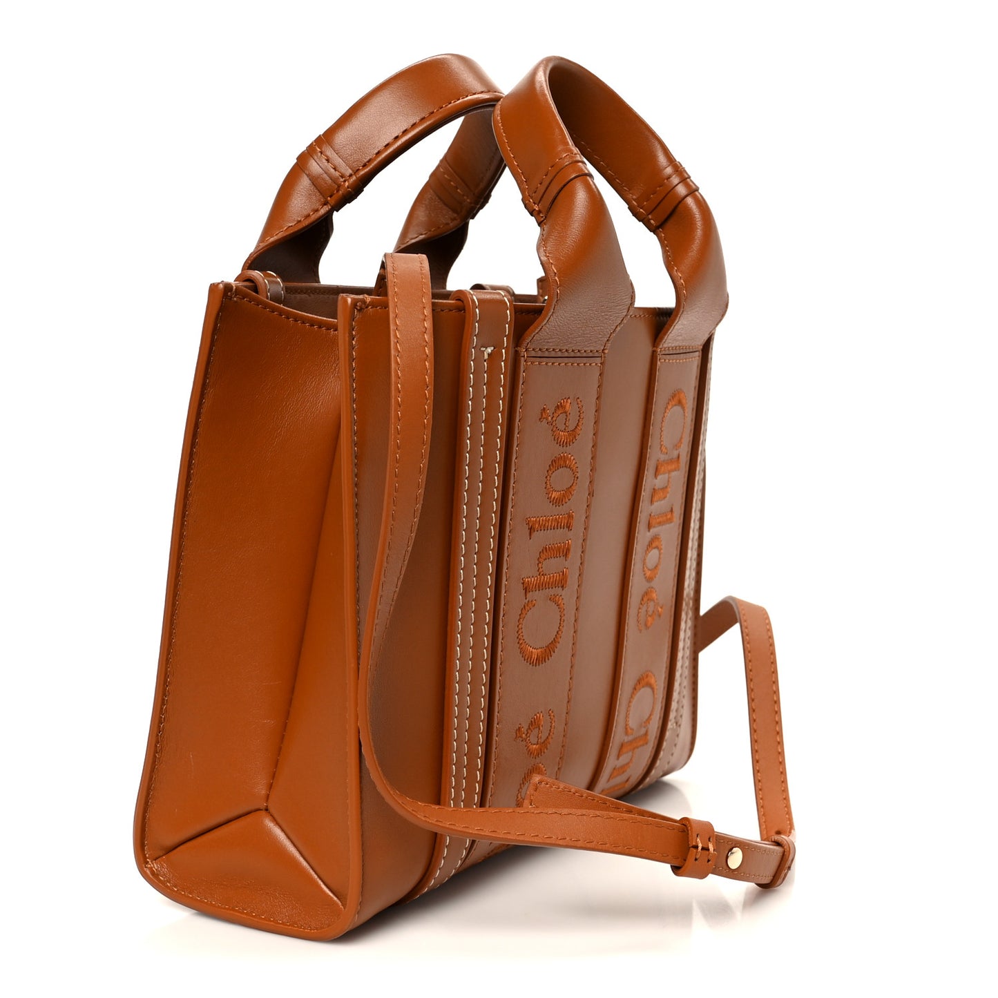 Calfskin Small Woody Ribbon Tote Caramel