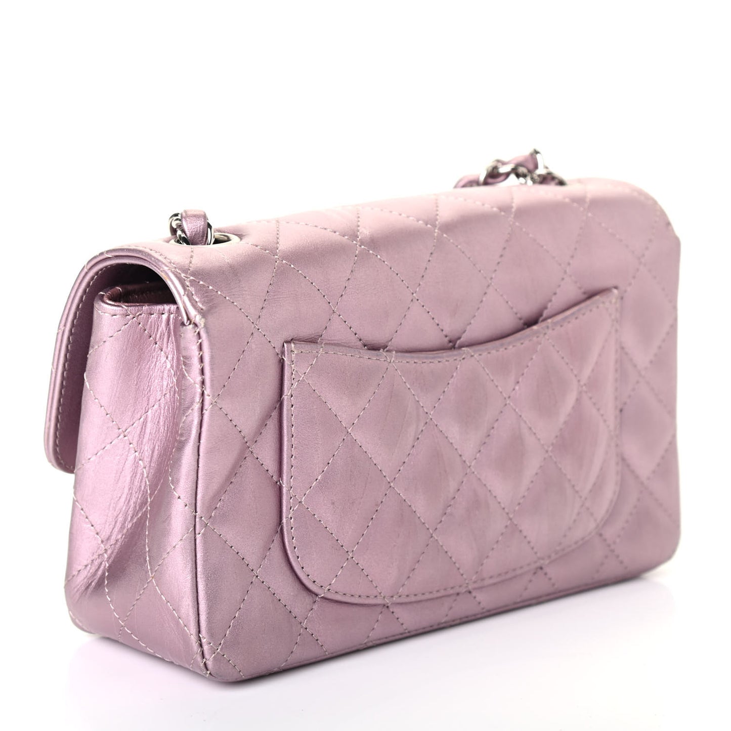 Metallic Calfskin Quilted Mini Rectangular Flap Pink