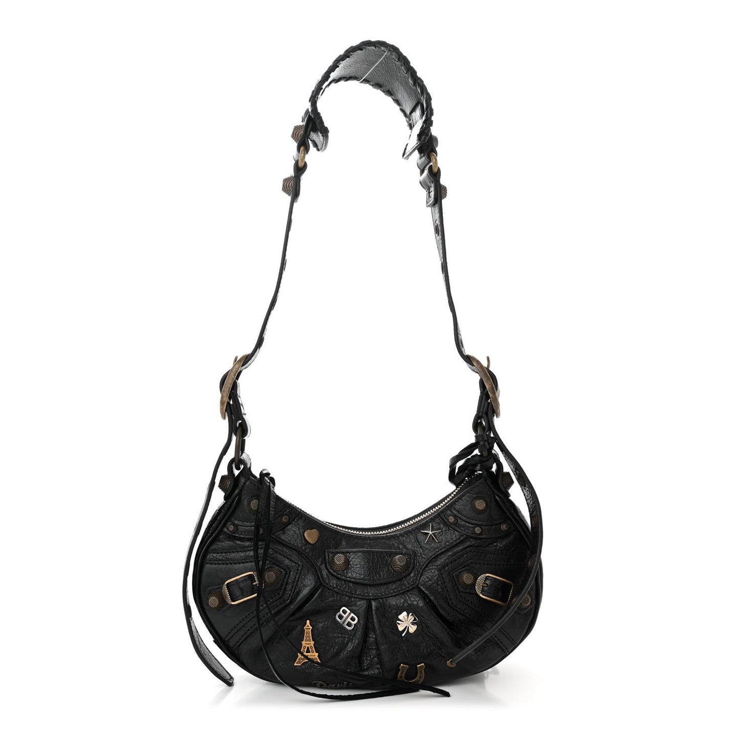 Agneau Arena Pin Embellished Le Cagole Shoulder Bag XS Black