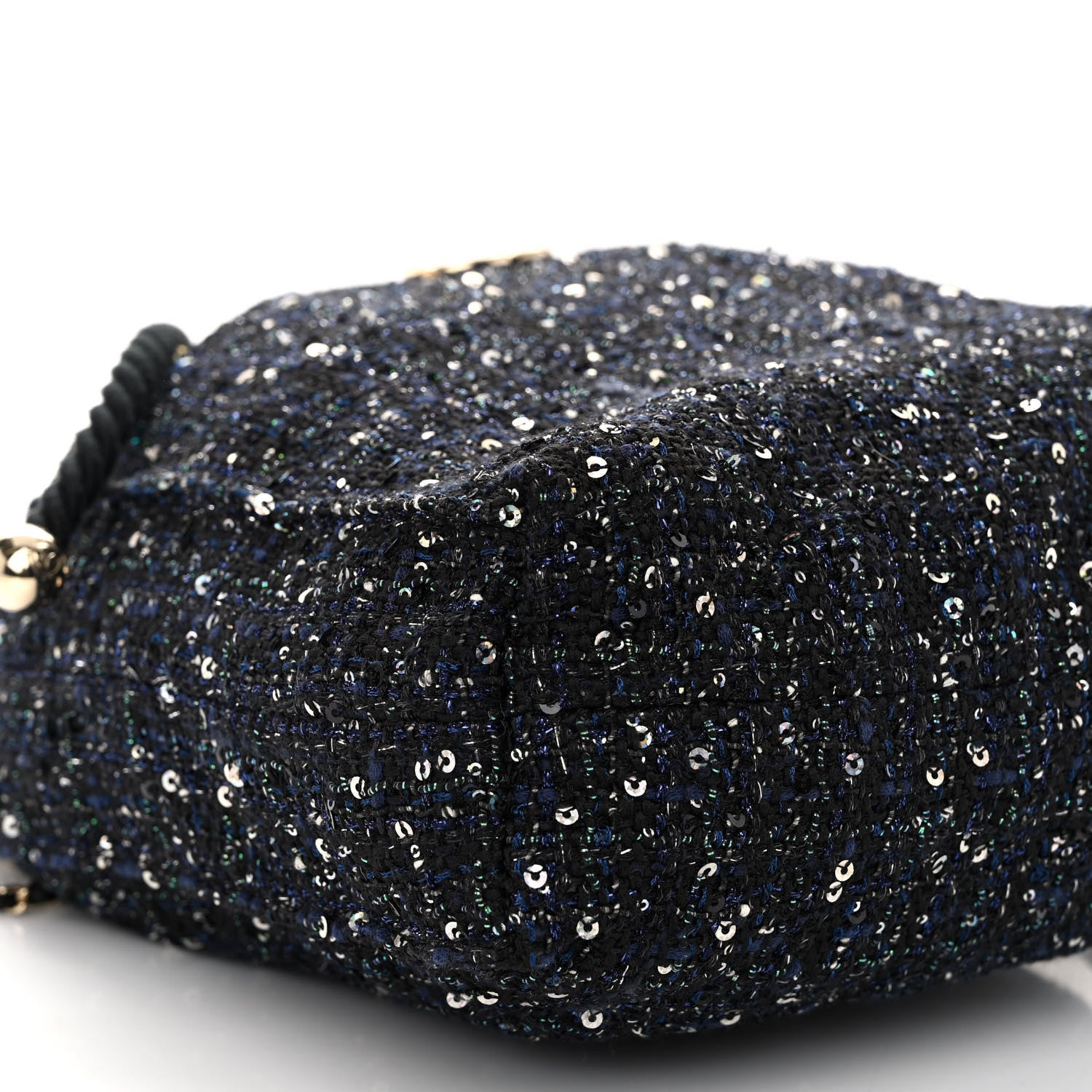 Chanel Tweed Pearl Handle Drawstring Bag Black Ecru 8 of 10