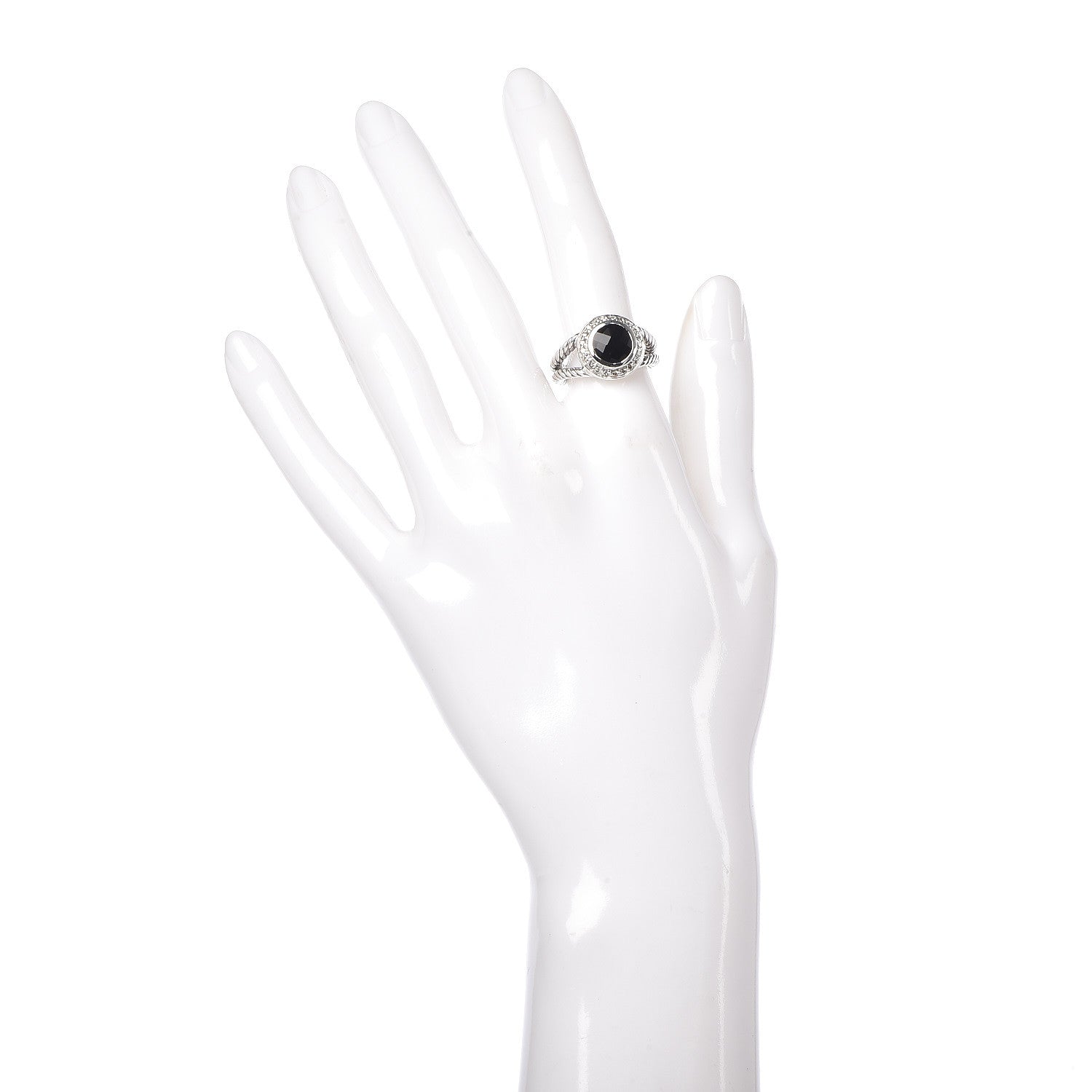 David Yurman Sterling Silver Diamond Black Onyx 8mm Petite Cerise Ring 52 6 2 of 5