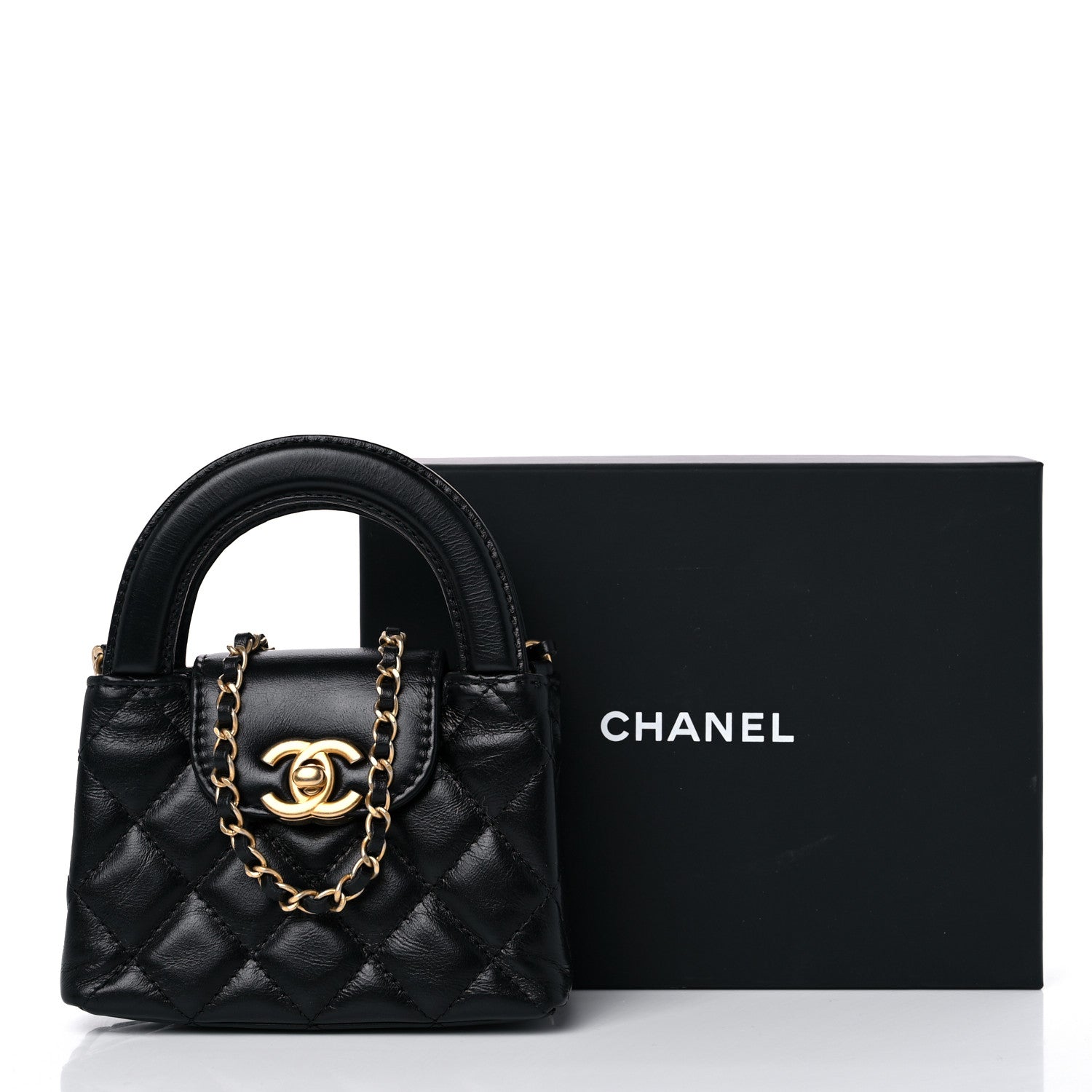 Chanel Shiny Aged Calfskin Quilted Mini Nano Kelly Shopper Black 10 of 10