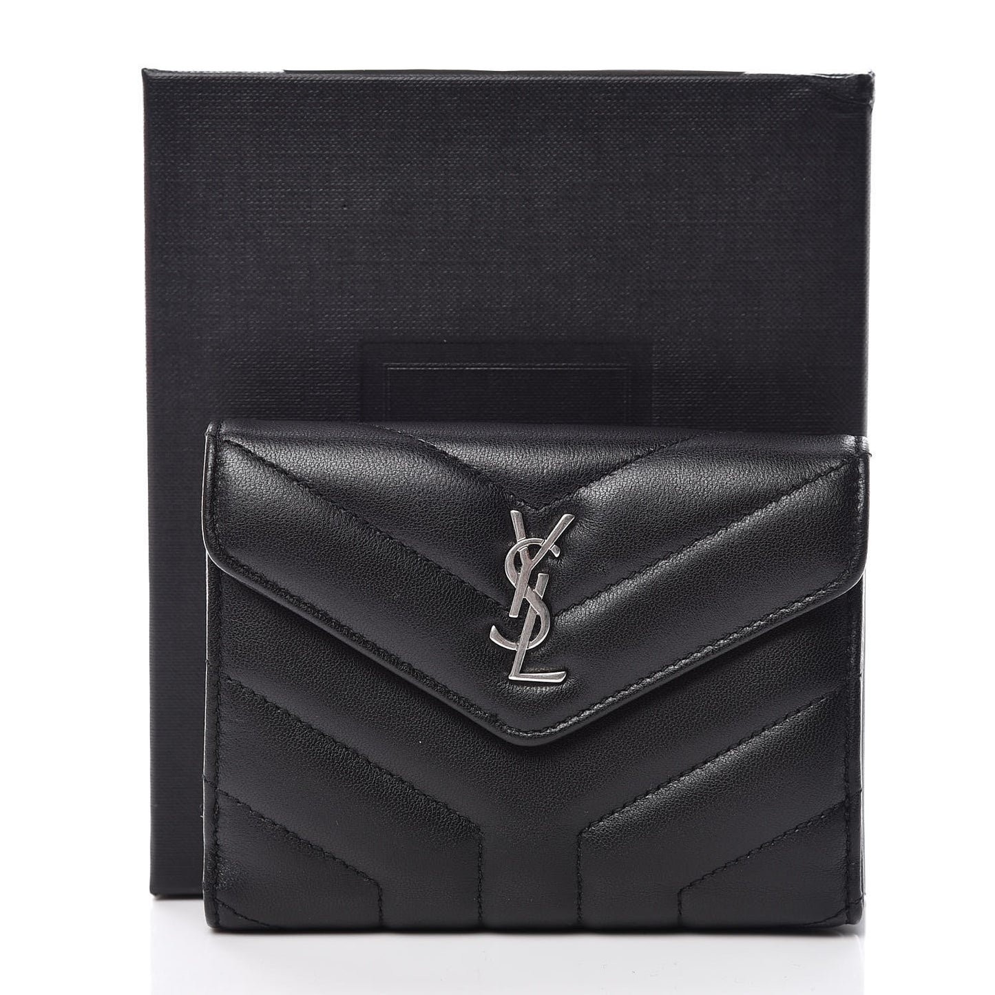 Lambskin Y Quilted Monogram Compact Loulou Wallet Black