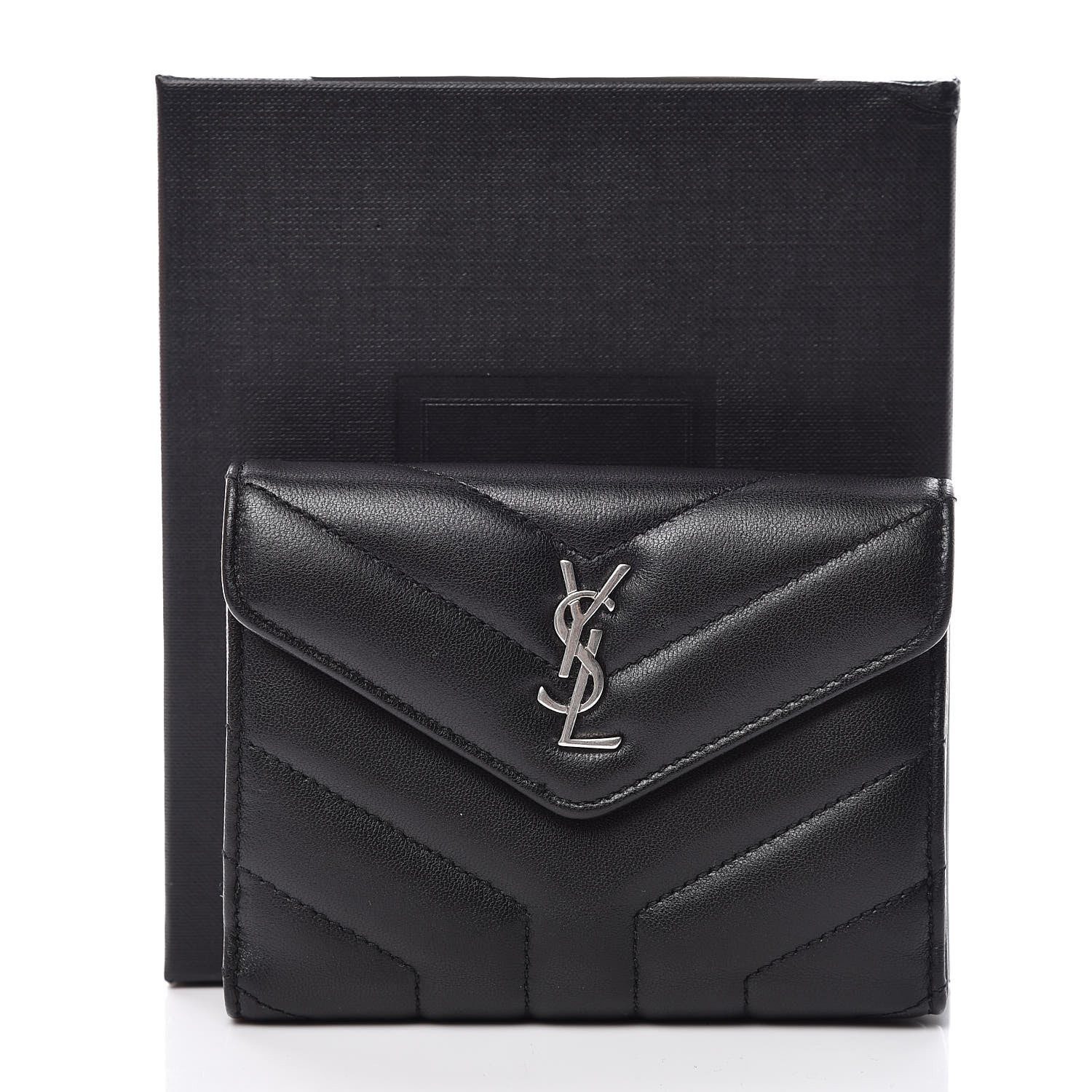 Saint Laurent Lambskin Y Quilted Monogram Compact Loulou Wallet Black 10 of 10