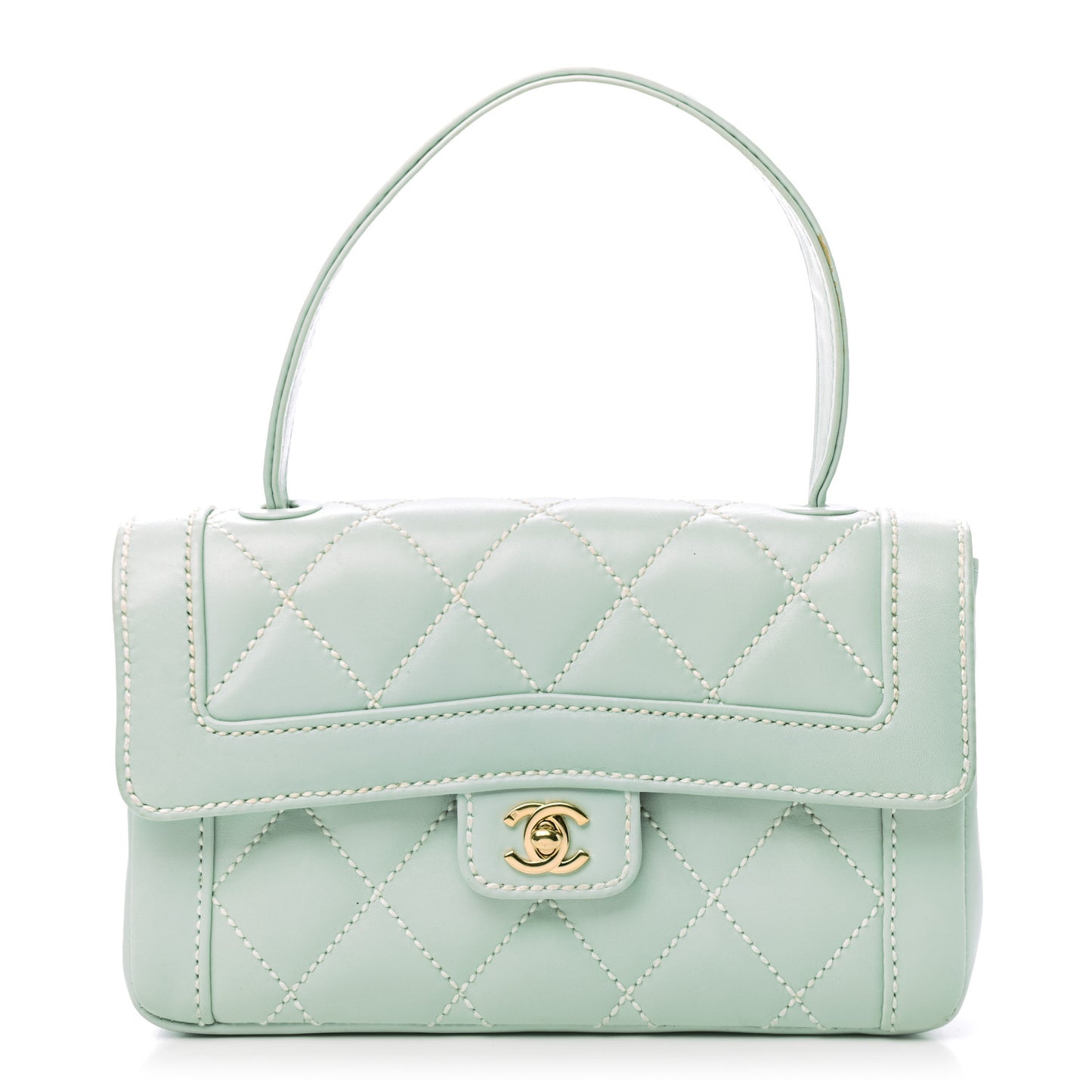 Calfskin Quilted Wild Stitch Flap Light Blue