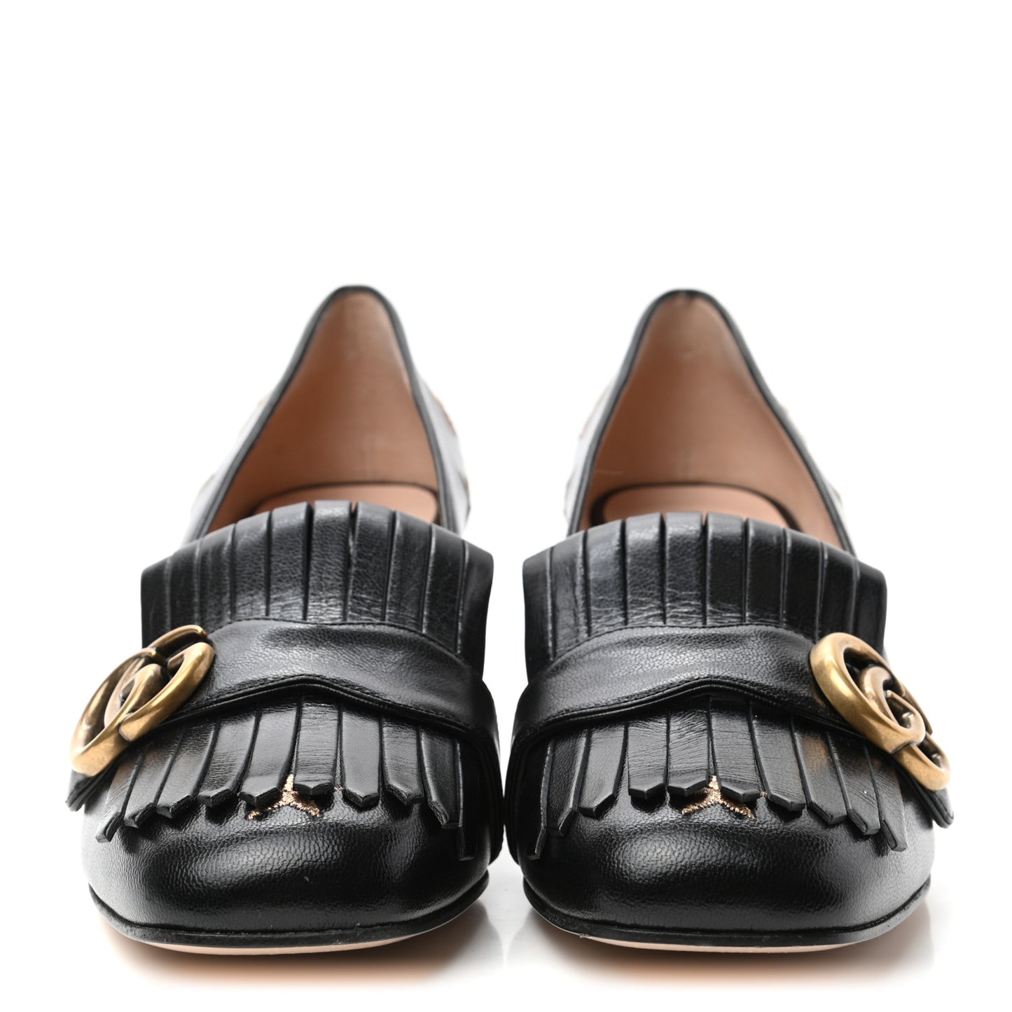 Quentin Goatskin Bee Star Embroidered GG Marmont Fringe 50mm Loafer Pumps 39 Black