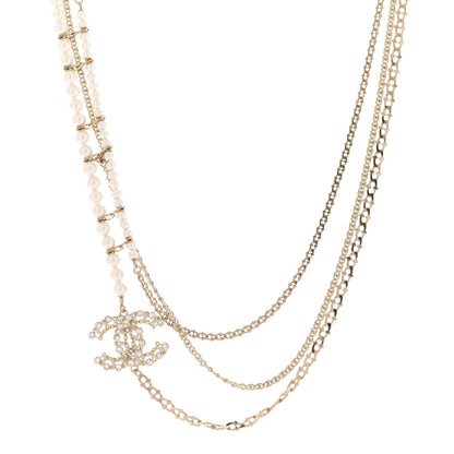 Chanel Crystal Pearl CC Long Multistrand Necklace Gold 1 of 5
