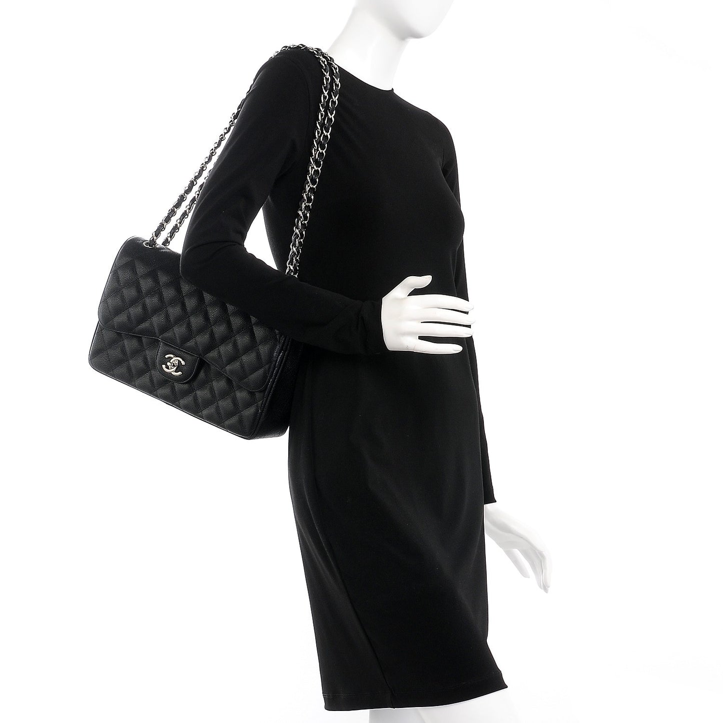 Caviar Quilted Jumbo Double Flap Black