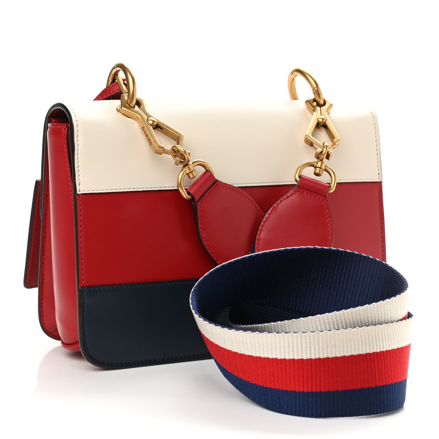 Gucci Calfskin Sylvie Web Queen Margaret Shoulder Bag Blue Agata Hibiscus Red Mystic White 3 of 11