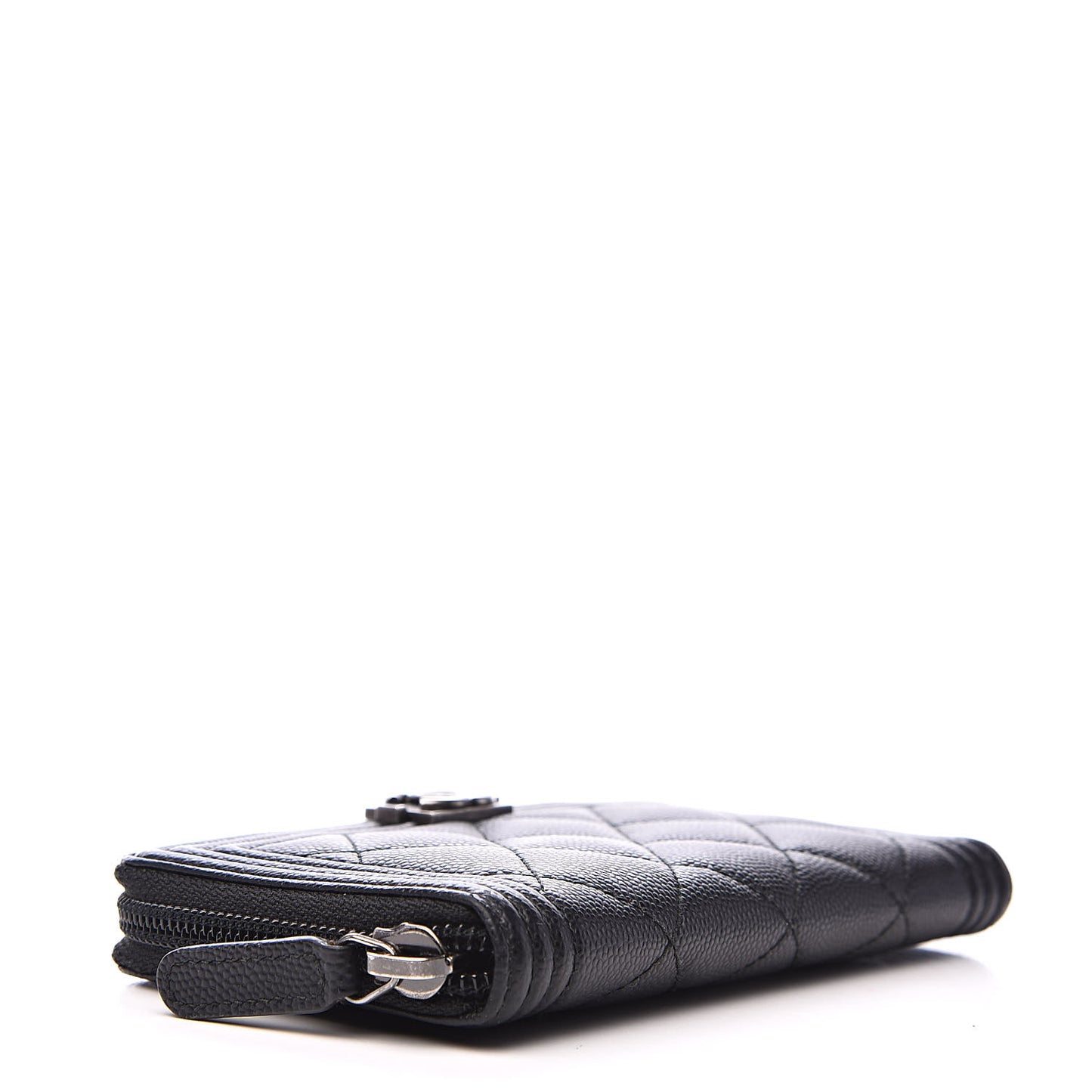 Caviar Quilted Small Boy Zip Around Wallet Black