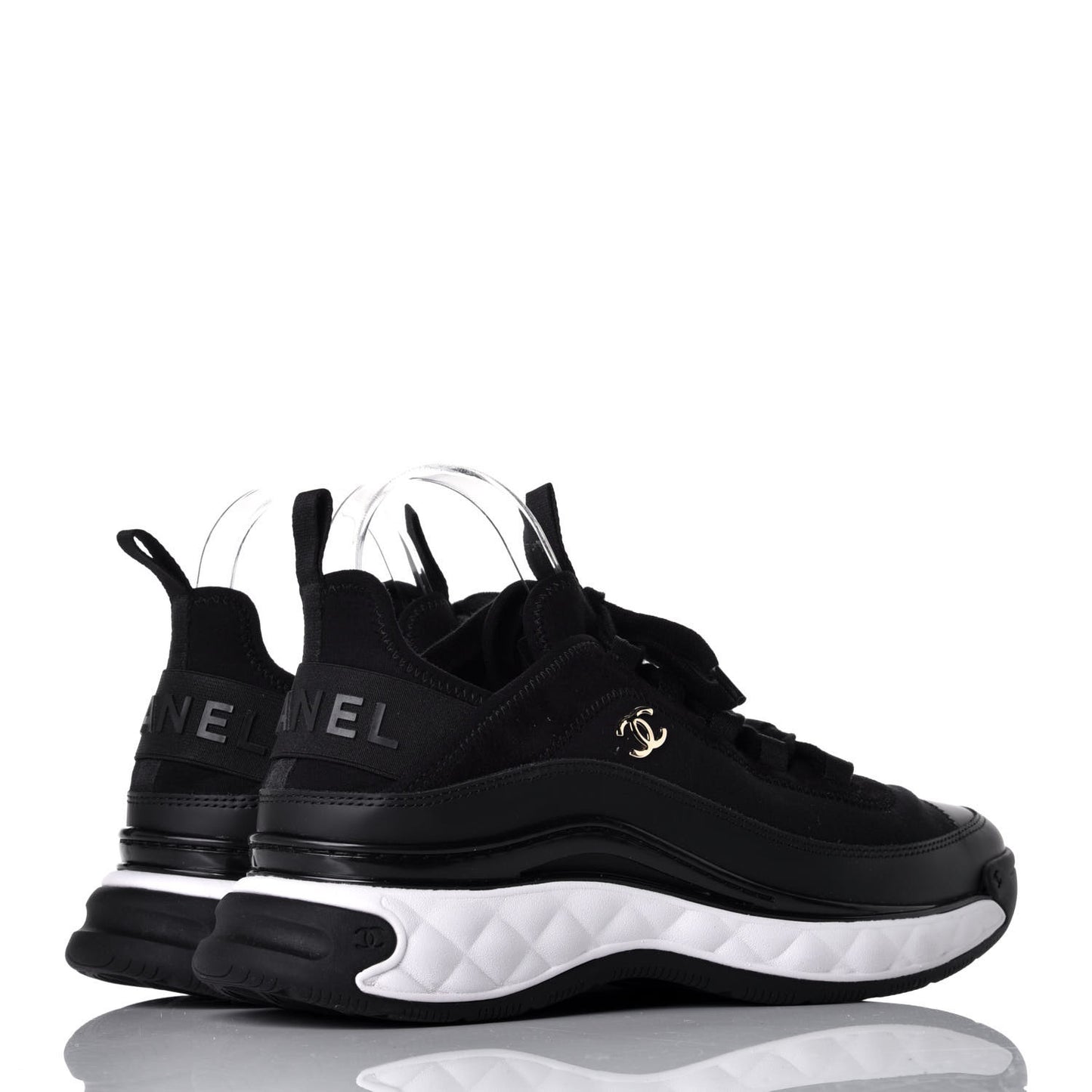Velvet Calfskin Mixed Fibers CC Sneakers 40 Black