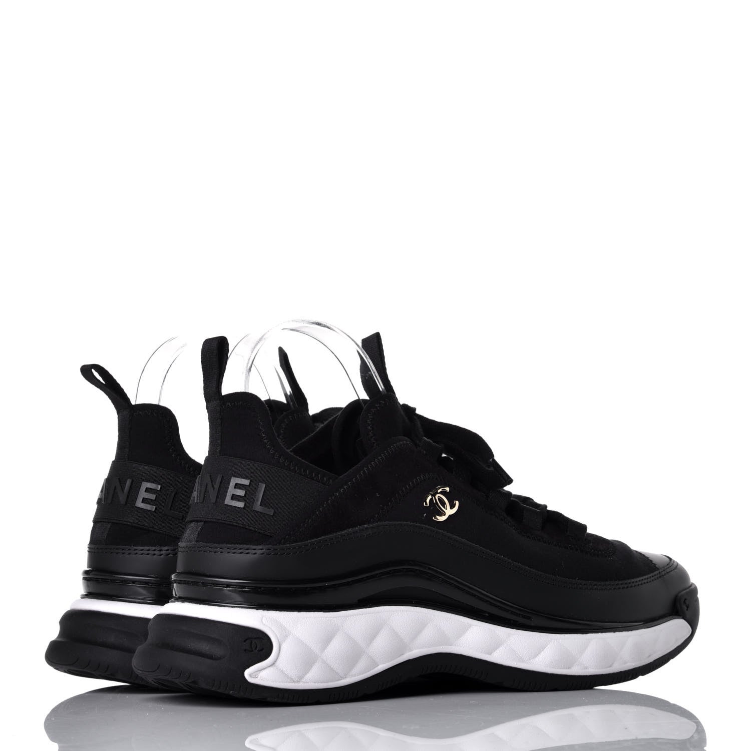 Chanel Velvet Calfskin Mixed Fibers CC Sneakers 40 Black 4 of 9