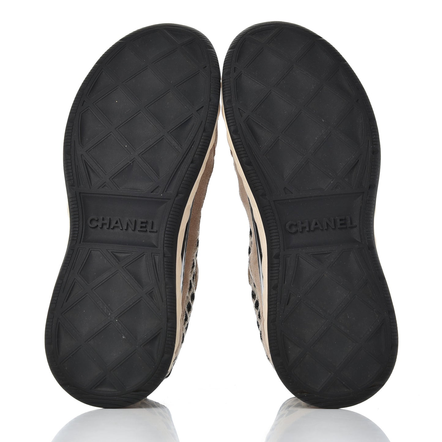 Suede Calfskin Embroidered CC Sneakers 36 Beige Black