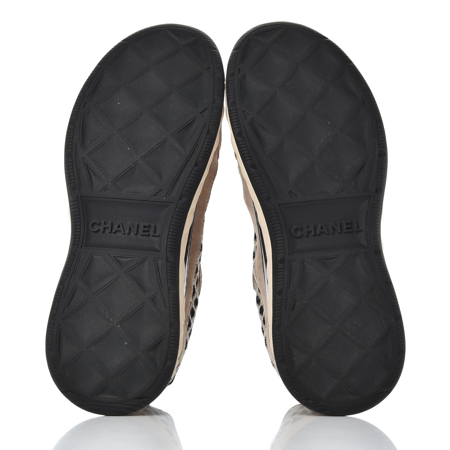 Chanel Suede Calfskin Embroidered CC Sneakers 36 Beige Black 5 of 9