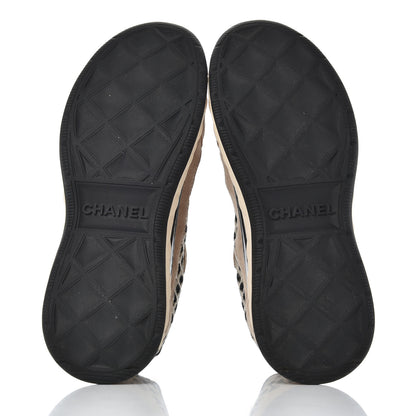 Chanel Suede Calfskin Embroidered CC Sneakers 36 Beige Black 5 of 9