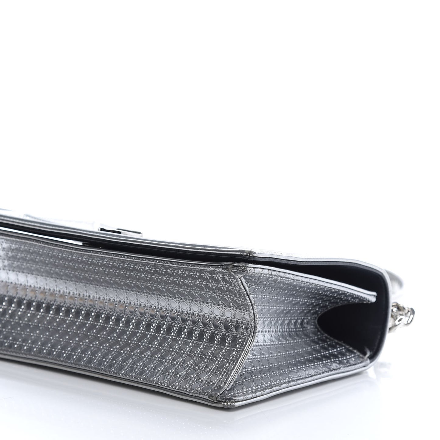 Metallic Patent Micro-Cannage Medium Diorama Flap Bag Silver