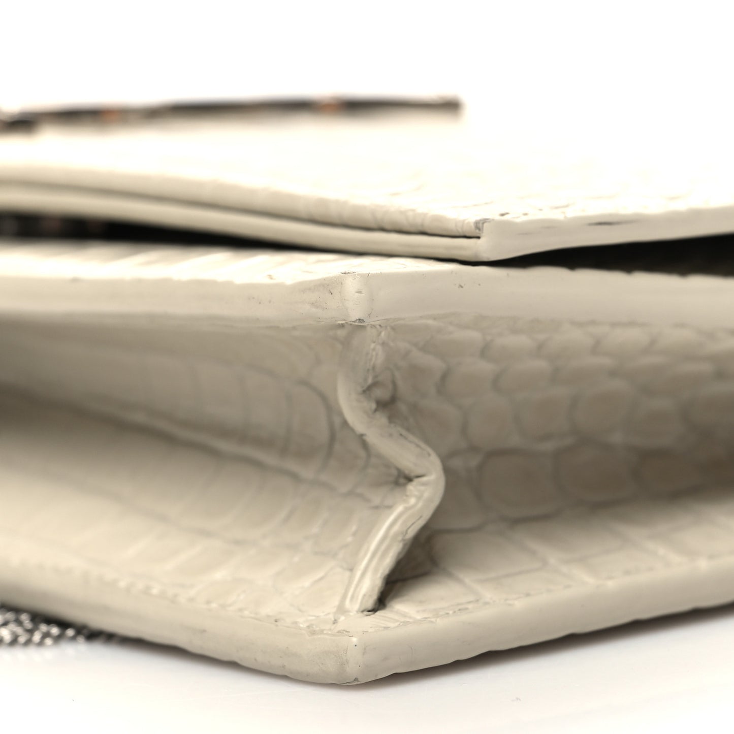 Calfskin Crocodile Embossed Kate Monogram Tassel Chain Wallet Vintage White