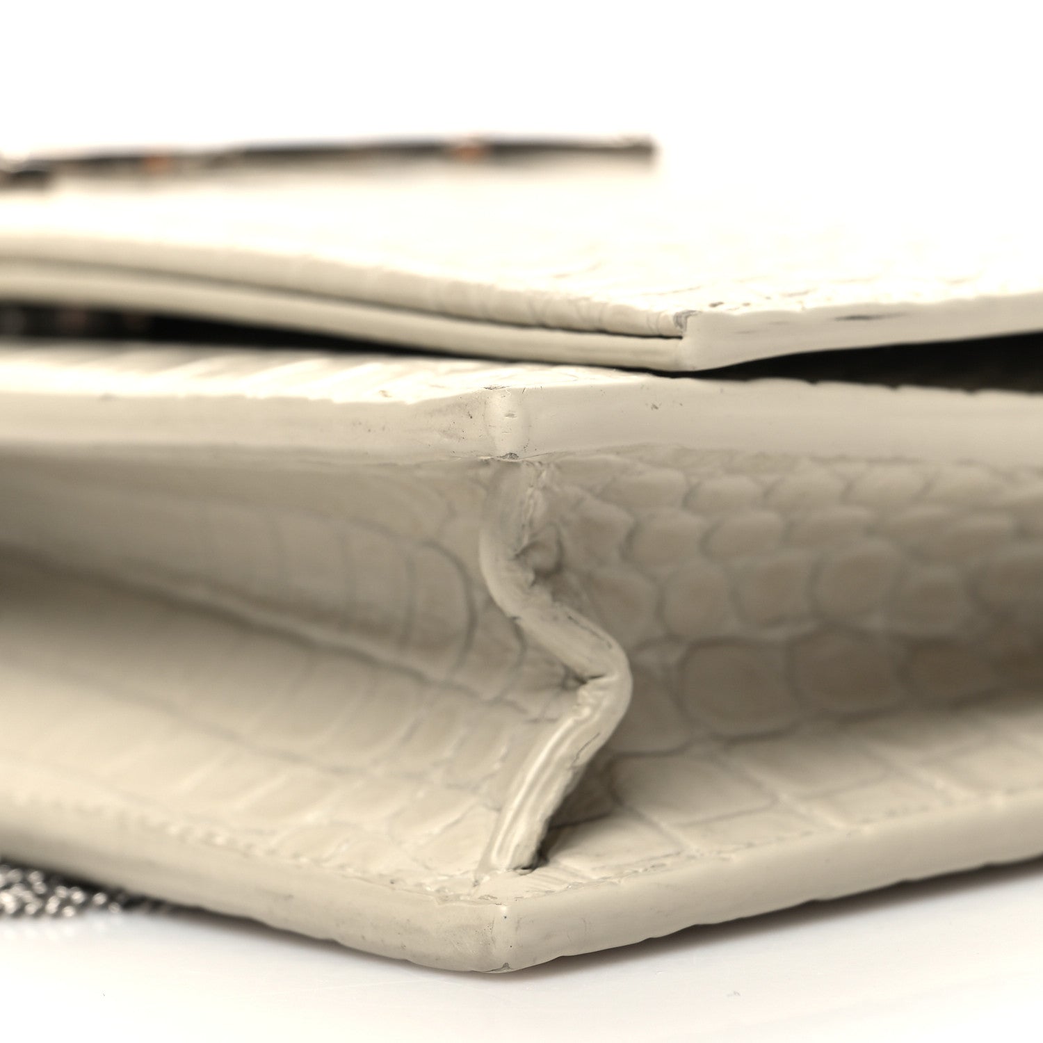 Saint Laurent Calfskin Crocodile Embossed Kate Monogram Tassel Chain Wallet Vintage White 10 of 10