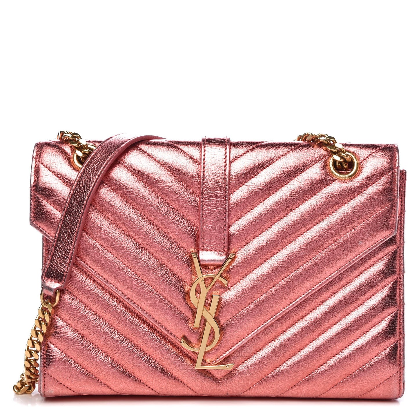 Metallic Matelasse Chevron Small Monogram Chain Shoulder Bag Rose