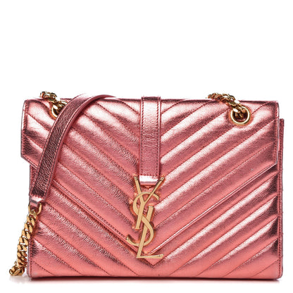 Saint Laurent Metallic Matelasse Chevron Small Monogram Chain Shoulder Bag Rose 1 of 11