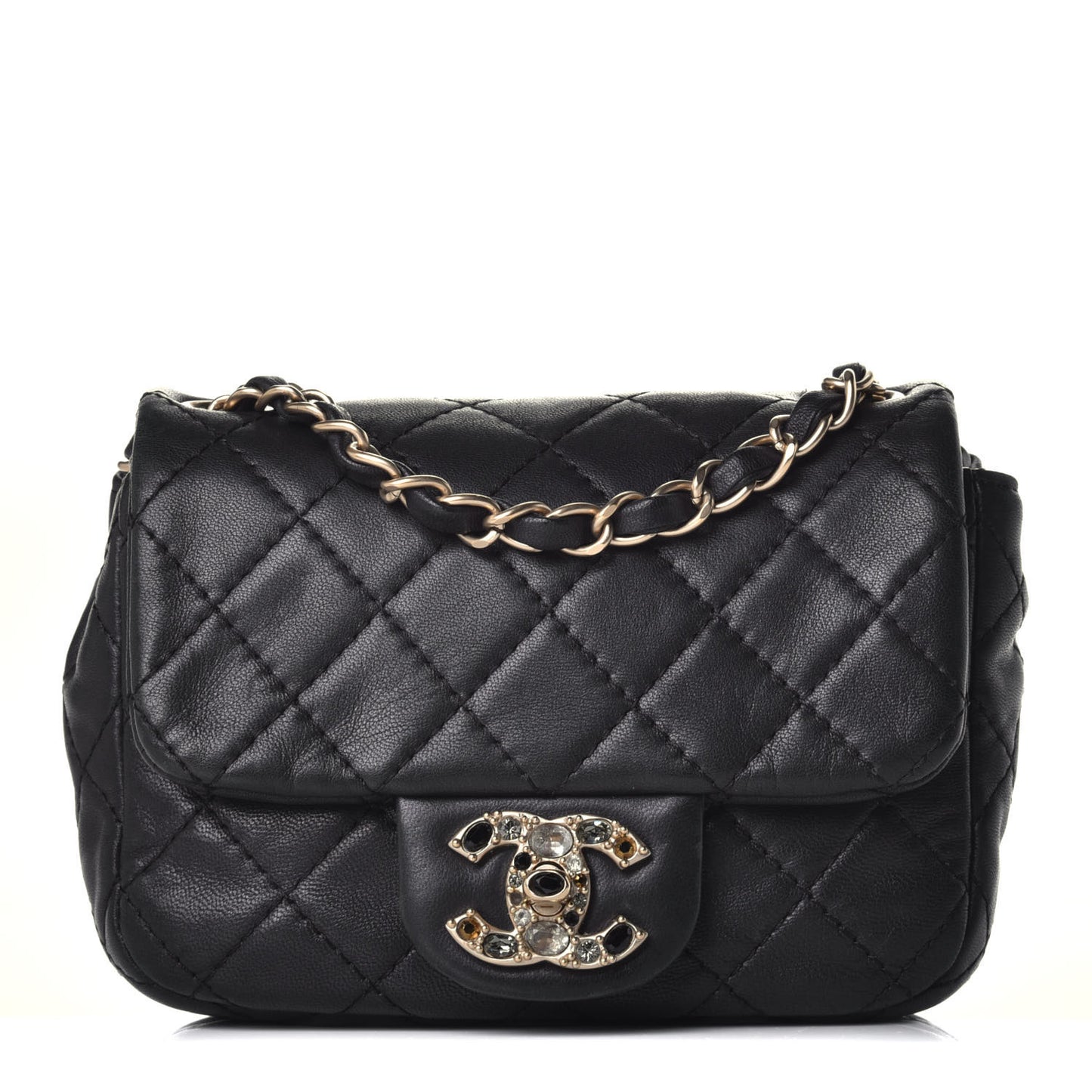 Lambskin Quilted Precious Jewel Mini Square Flap Black