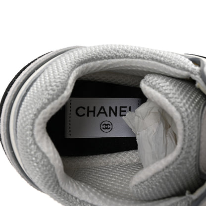Chanel Calfskin Fabric Womens CC Sneakers 37 White Silver Light Grey 7 of 8