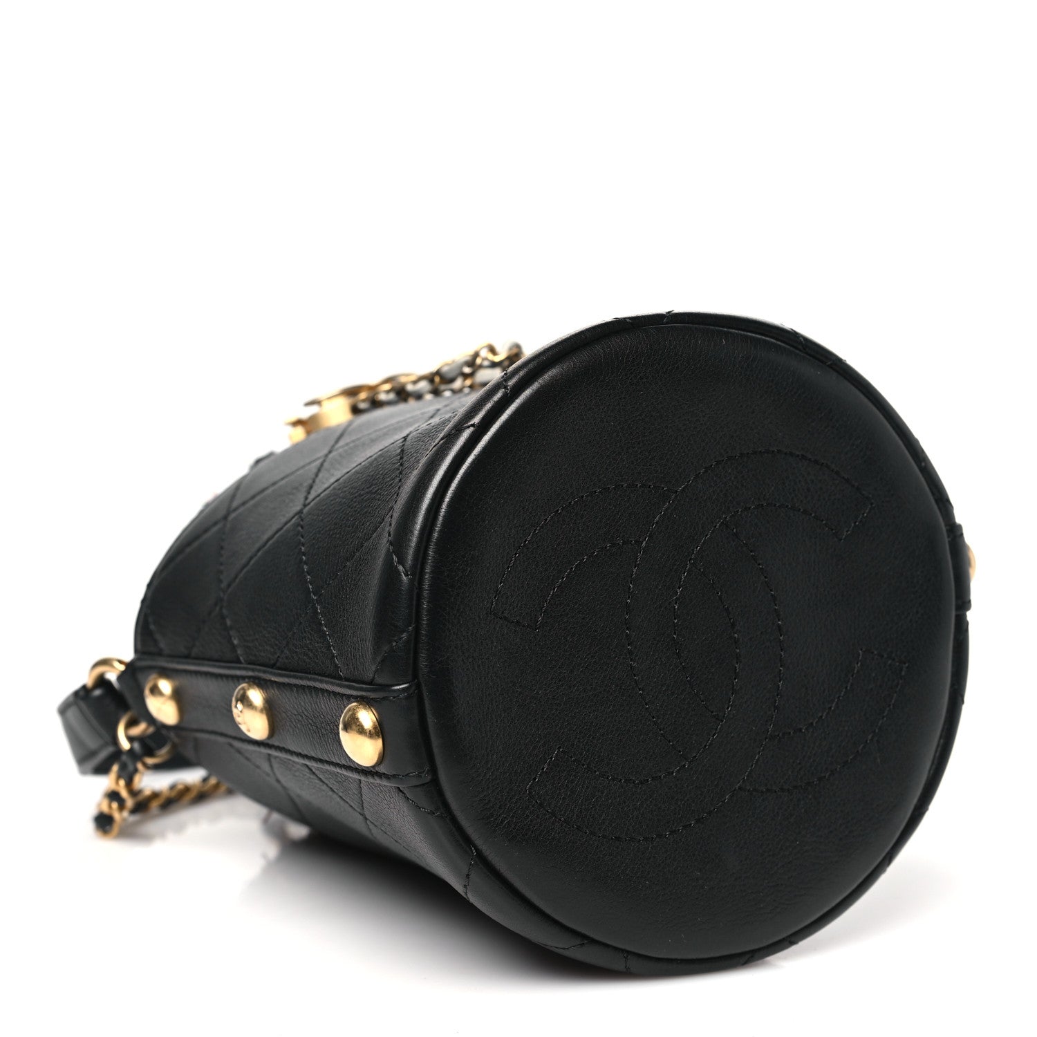 Chanel Calfskin Tweed Small CC Chain Bucket Drawstring Bag Black Multicolor 4 of 10