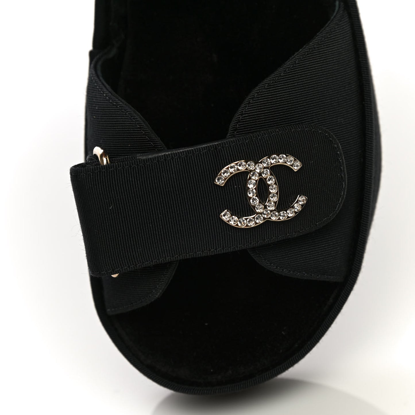 Grosgrain Crystal Logo Platform Sandals 36 Black