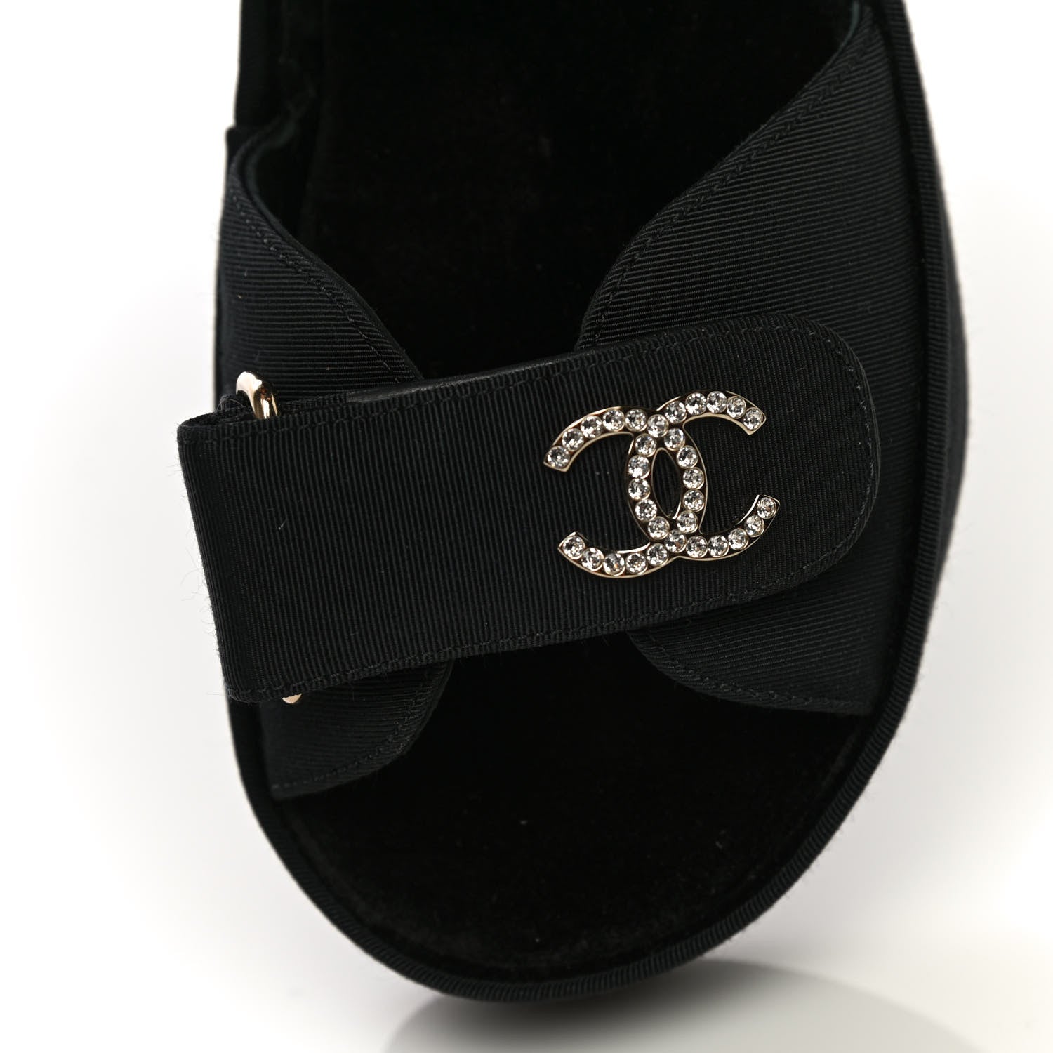 Chanel Grosgrain Crystal Logo Platform Sandals 36 Black 10 of 16
