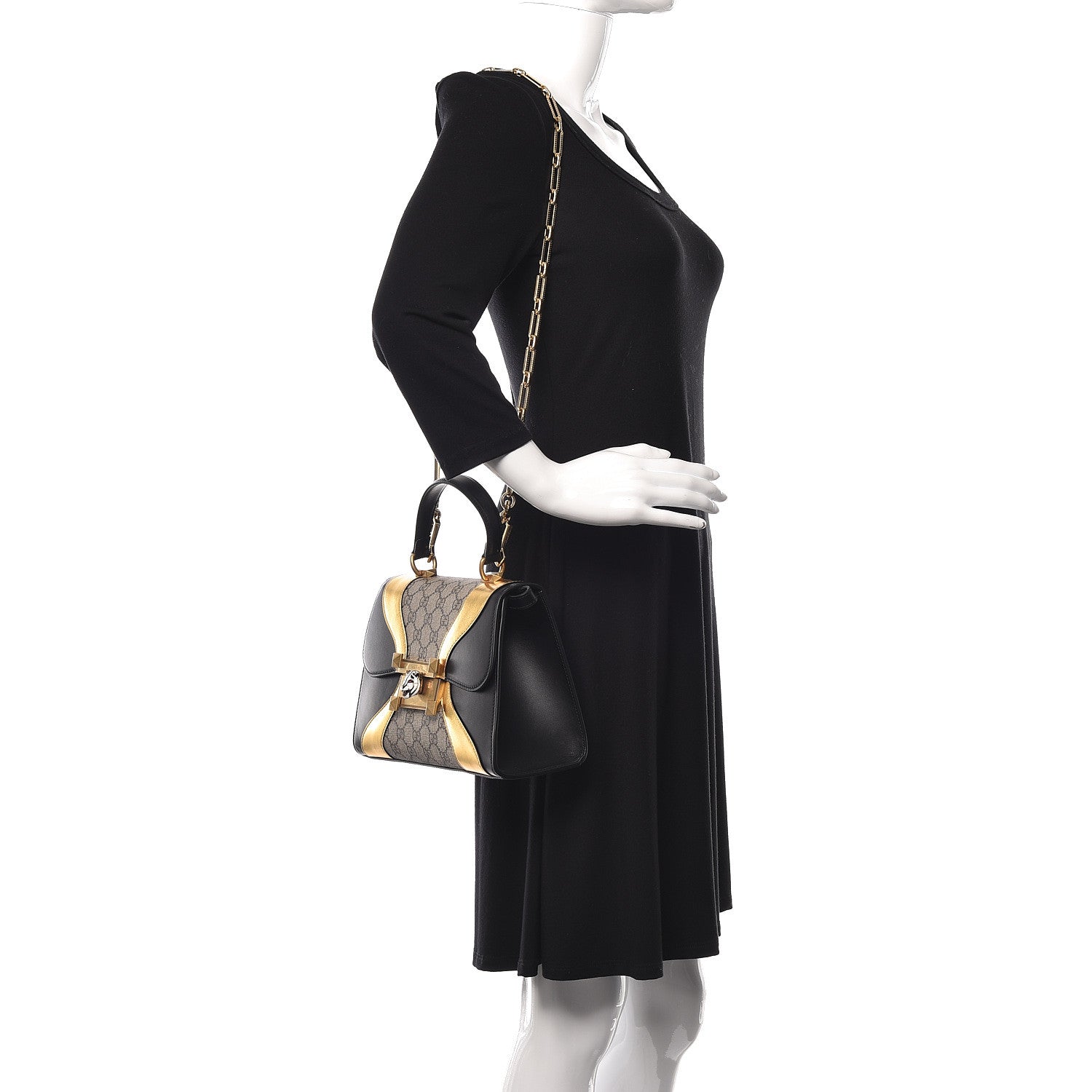Gucci GG Supreme Monogram Small Osiride Top Handle Bag Black Gold 4 of 12