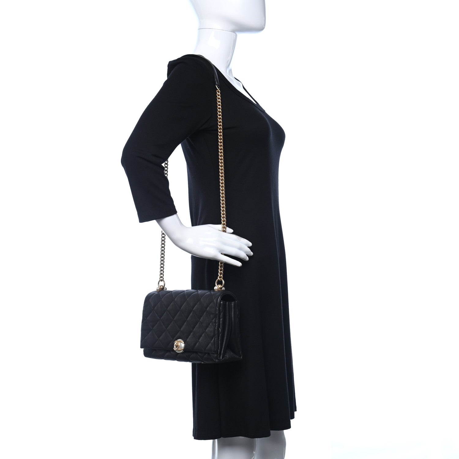 Chanel Calfskin Quilted Accordion Pearl CC Small Flap Bag Black 2 of 6