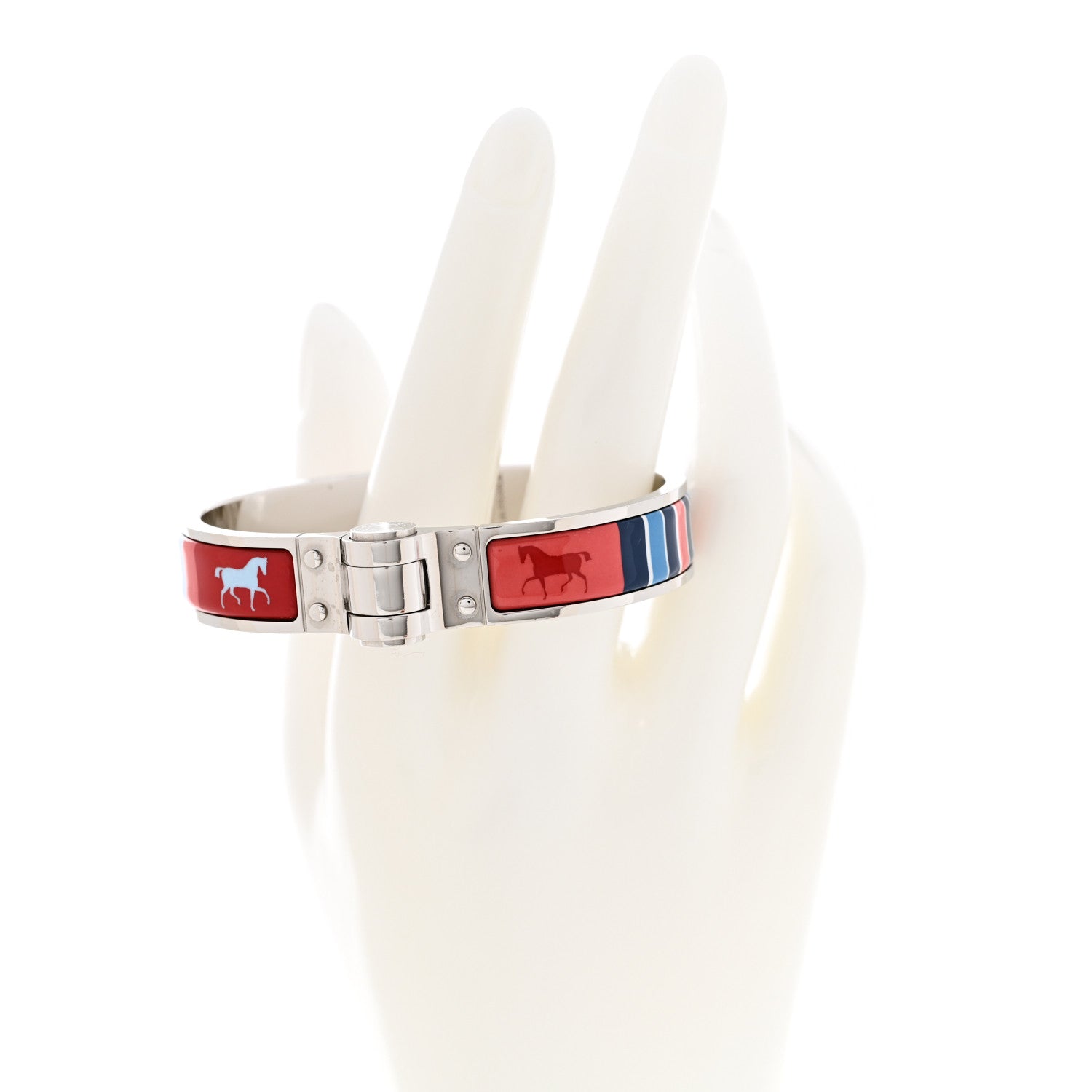 Hermes Enamel Printed Narrow Charniere Couvertures Nouvelles Hinged Bracelet S 2 of 7