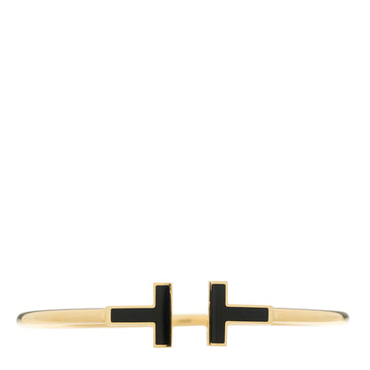 Tiffany 18K Yellow Gold Black Onyx T Wire Bracelet 1 of 4