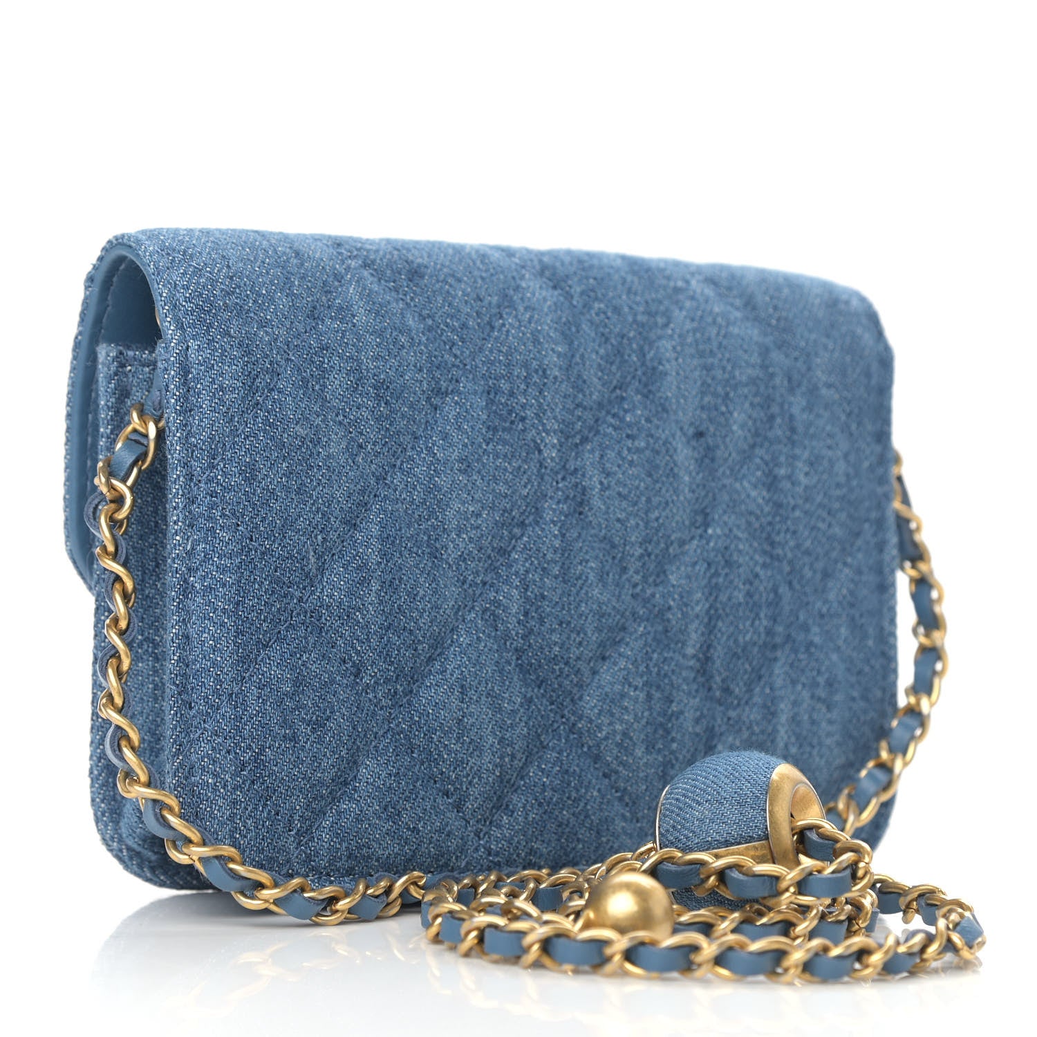 Chanel Denim Quilted CC Pearl Crush Clutch With Chain Blue 3 of 9