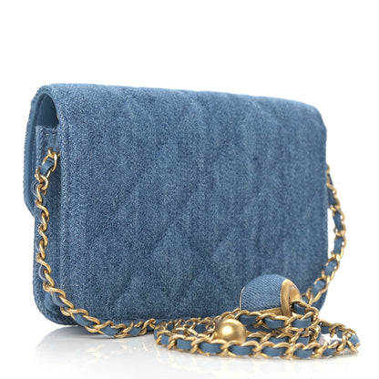 Chanel Denim Quilted CC Pearl Crush Clutch With Chain Blue 3 of 9