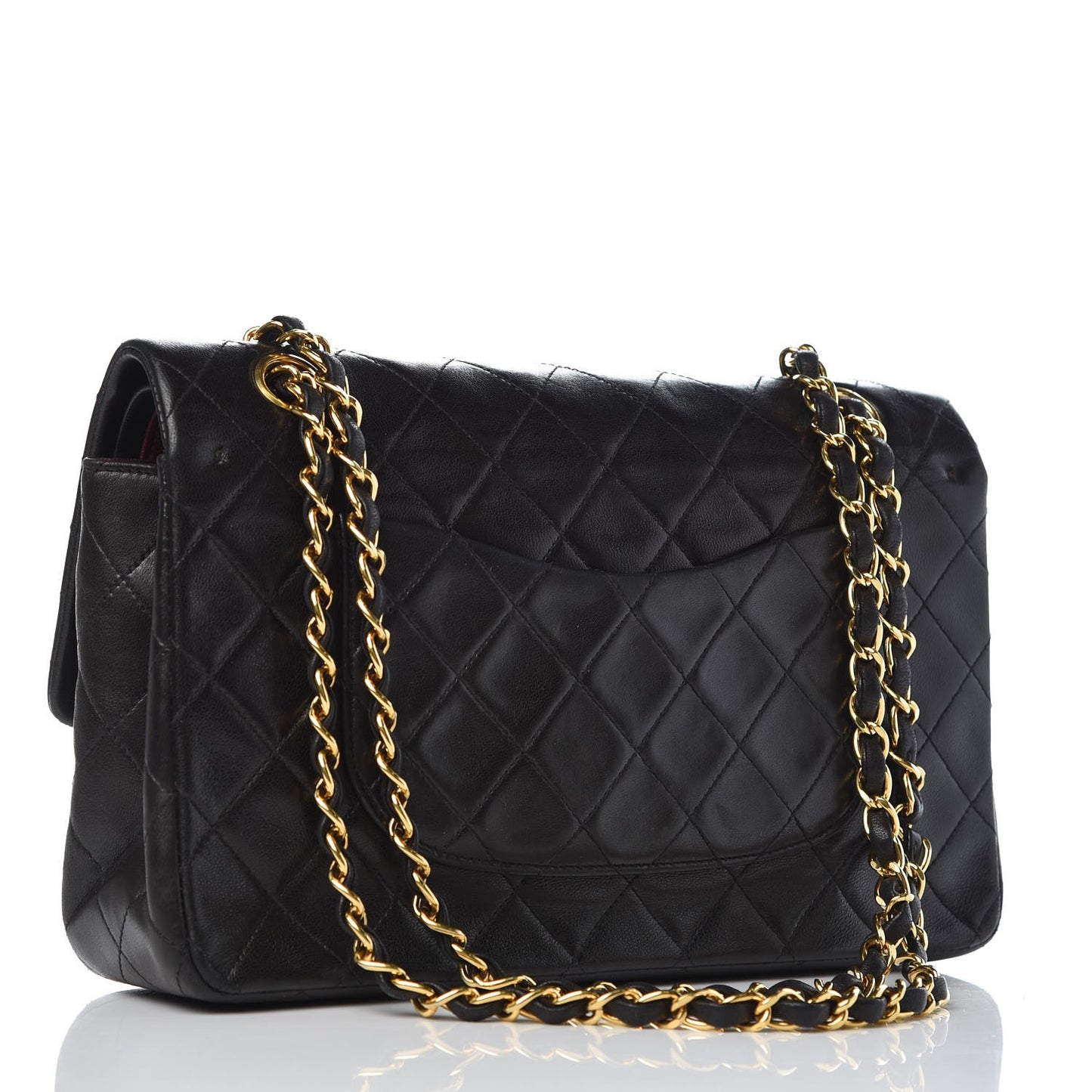 Lambskin Quilted Medium Double Flap Black