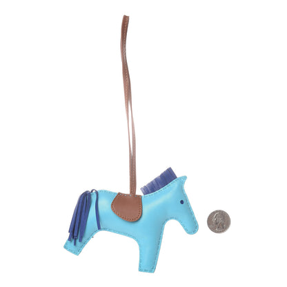 Hermes Milo Lambskin Grigri Rodeo Horse Bag Charm MM Bleu Azteque Bleu Electrique Fauve 2 of 4