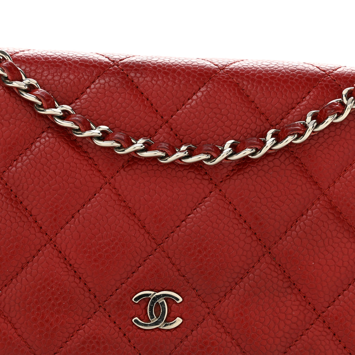 Caviar Quilted Wallet on Chain WOC Red