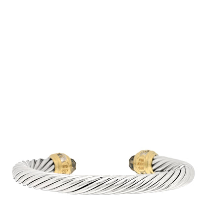 David Yurman Sterling Silver 18K Yellow Gold Diamond Smoky Quartz 7mm Cable Classics Bracelet 3 of 4
