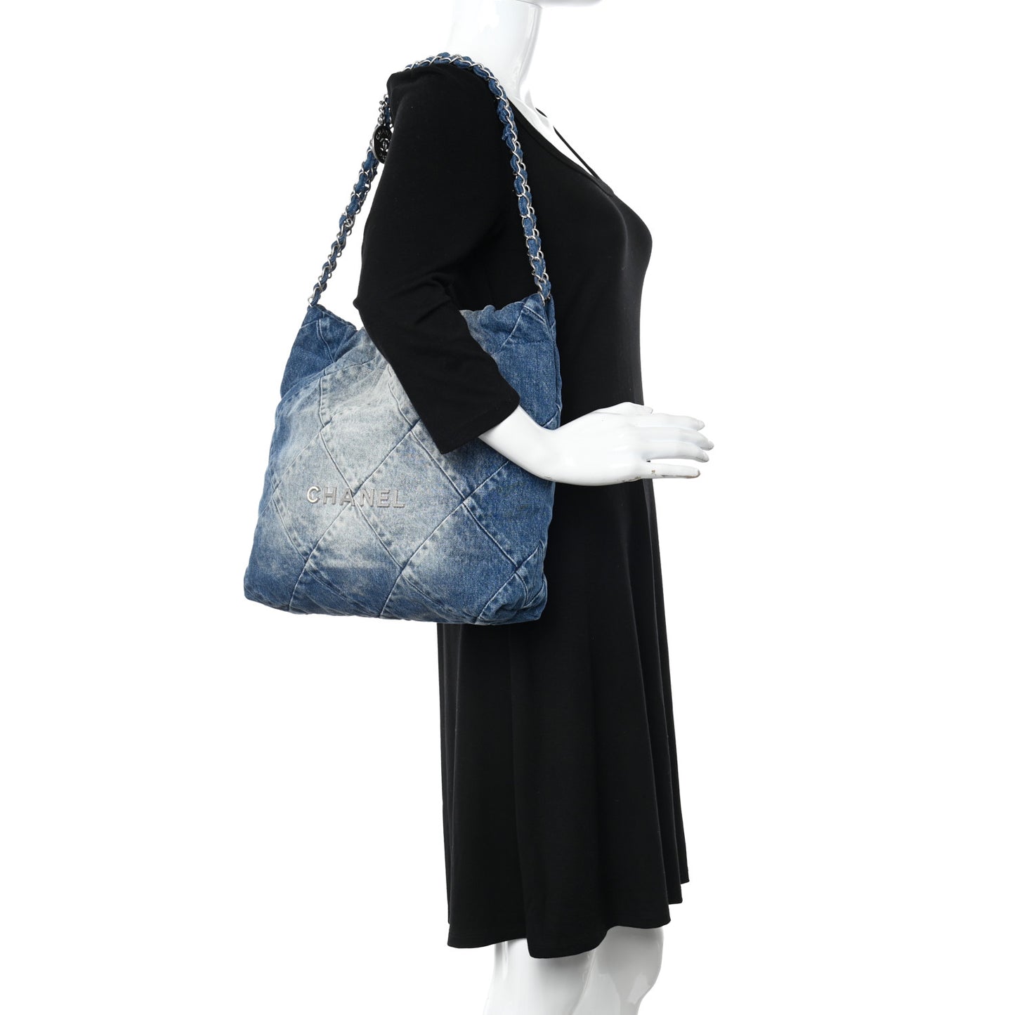 Denim Quilted Small Chanel 22 Blue