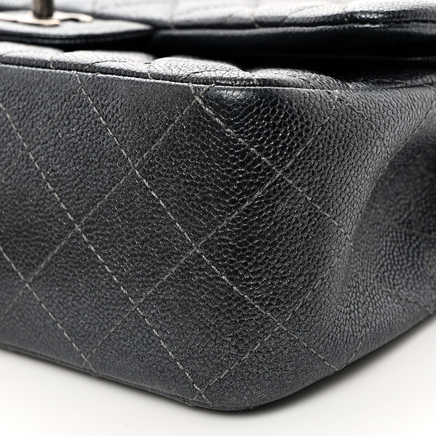 Metallic Caviar Quilted Jumbo Double Flap Dark Grey