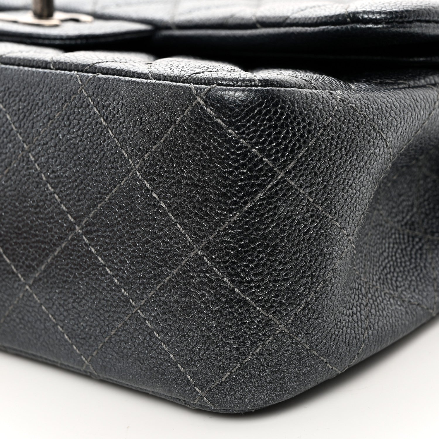 Chanel Metallic Caviar Quilted Jumbo Double Flap Dark Grey 13 of 14