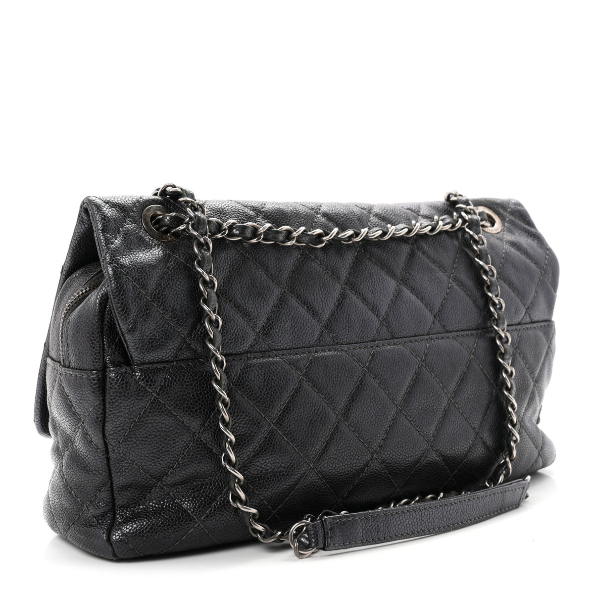 Iridescent Caviar Quilted Large Chic Flap Grey