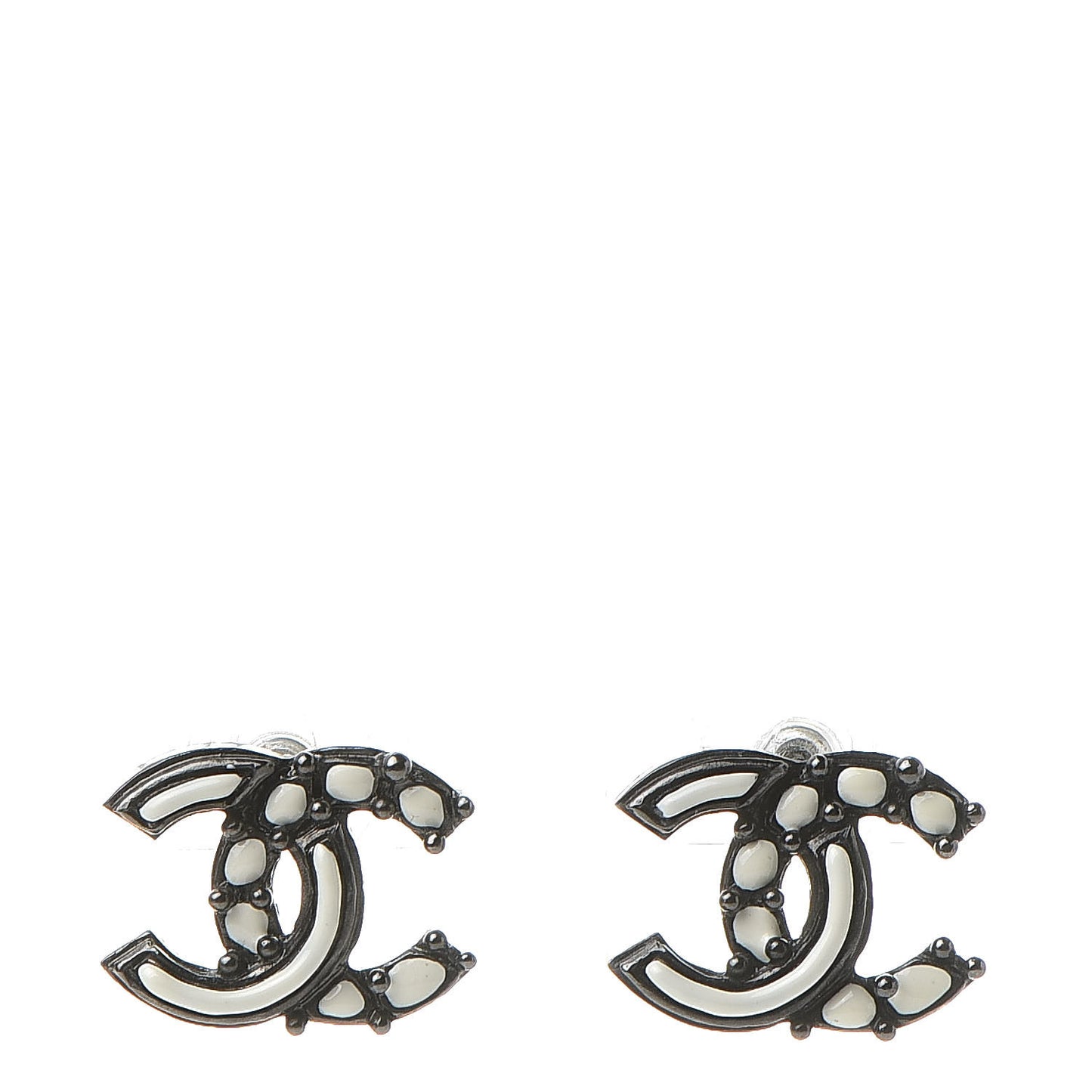Ruthenium Enamel CC Earrings White Black