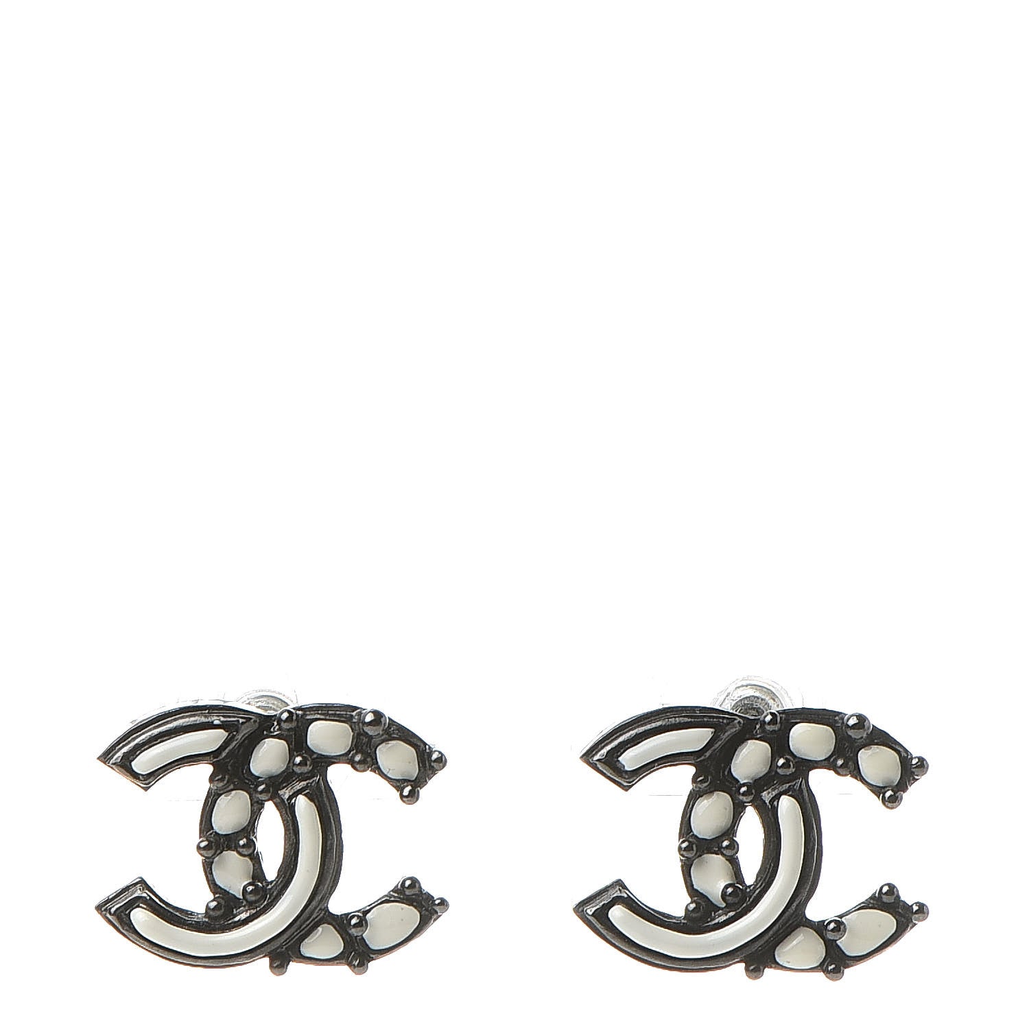 Chanel Ruthenium Enamel CC Earrings White Black 1 of 5