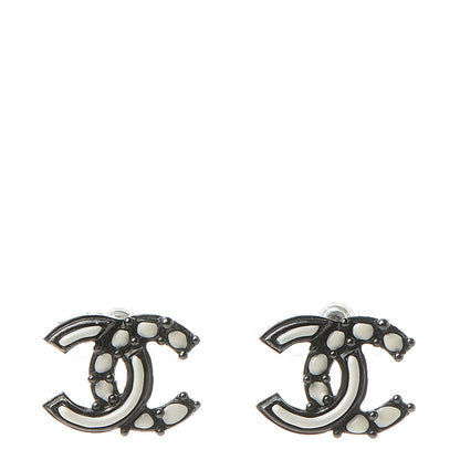 Chanel Ruthenium Enamel CC Earrings White Black 1 of 5